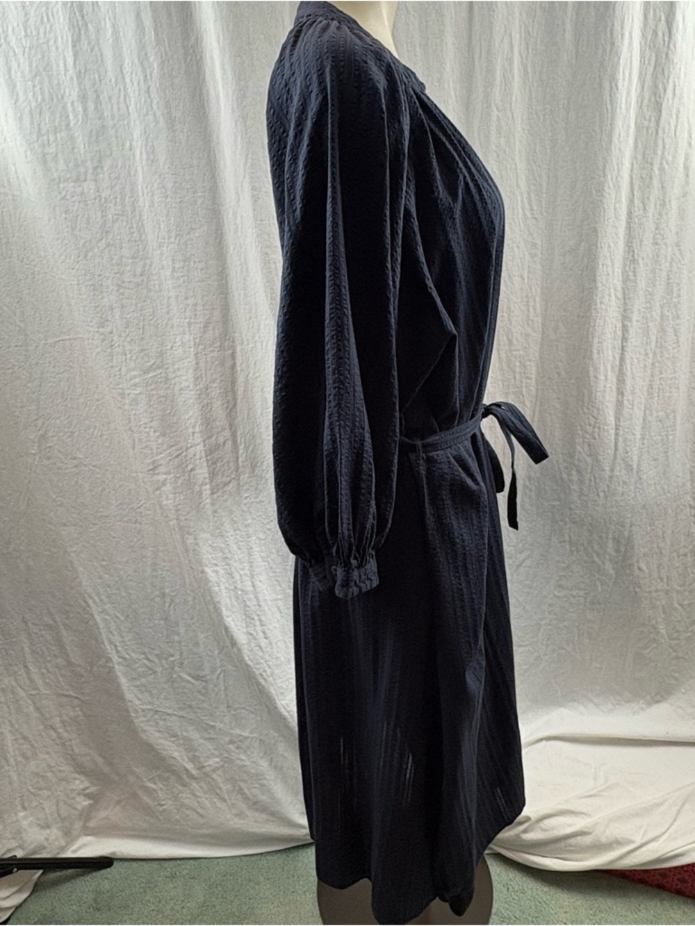 Uniqlo Navy Cotton Dobby Peasant Dress with 3/4 sleeves M - Picture 5 of 13